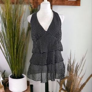 Rue21 Women's Black Polka Dot Sheer Layered Ruffle V-Neck Halter Top Siz…